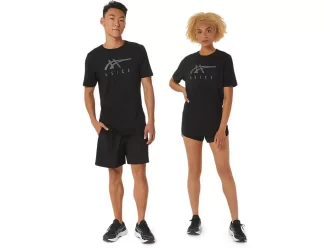 ASICS STRIPETE KORT ERME T-SKJORTE