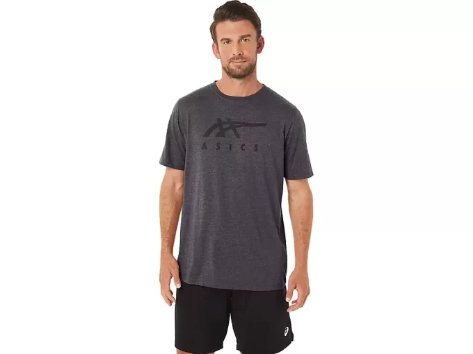 ASICS STRIPETE KORT ERME T-SKJORTE