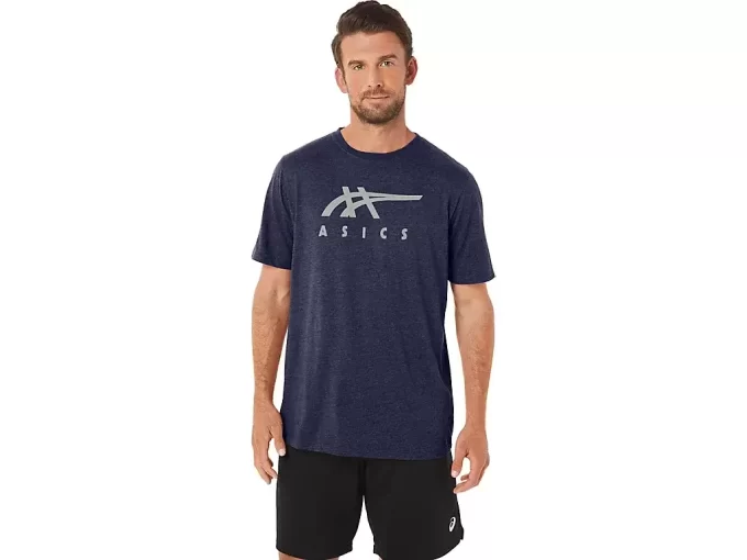 ASICS STRIPETE KORT ERME T-SKJORTE