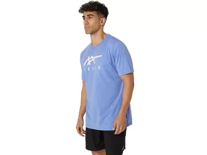 ASICS STRIPETE KORT ERME T-SKJORTE