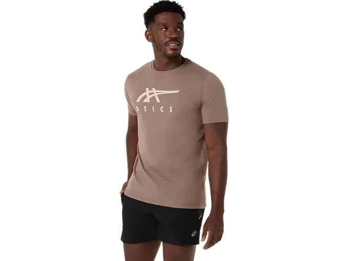 ASICS STRIPETE KORT ERME T-SKJORTE