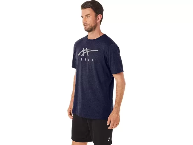 ASICS STRIPETE KORT ERME T-SKJORTE