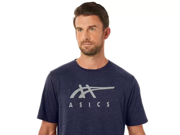 ASICS STRIPETE KORT ERME T-SKJORTE