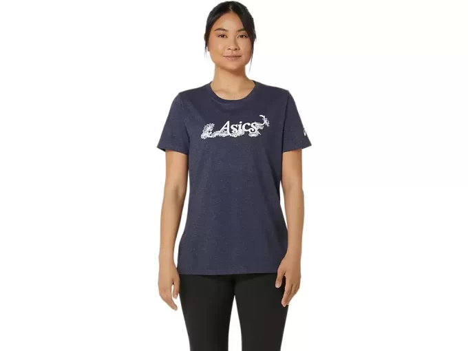 DAME ASICS BLOMSTER-T-SKJORTE MED SLAGORD, KORT ERME