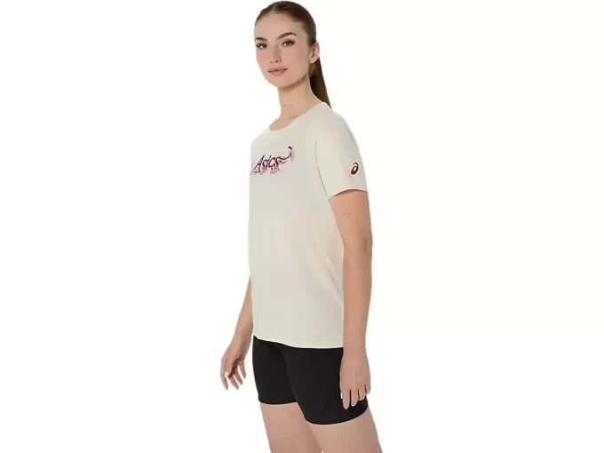 DAME ASICS BLOMSTER-T-SKJORTE MED SLAGORD, KORT ERME