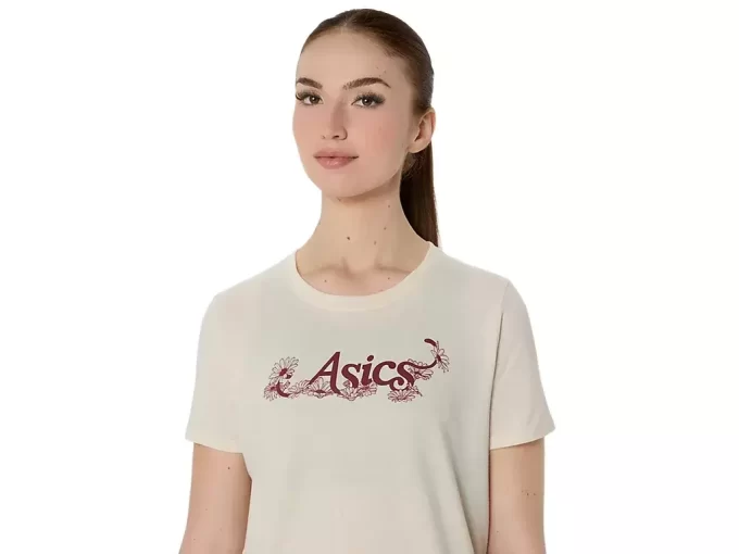DAME ASICS BLOMSTER-T-SKJORTE MED SLAGORD, KORT ERME
