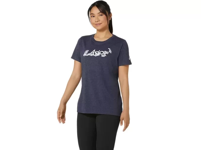 DAME ASICS BLOMSTER-T-SKJORTE MED SLAGORD, KORT ERME