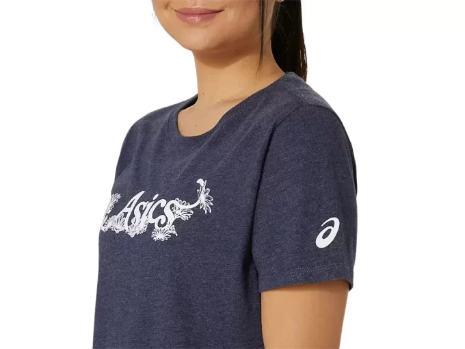 DAME ASICS BLOMSTER-T-SKJORTE MED SLAGORD, KORT ERME