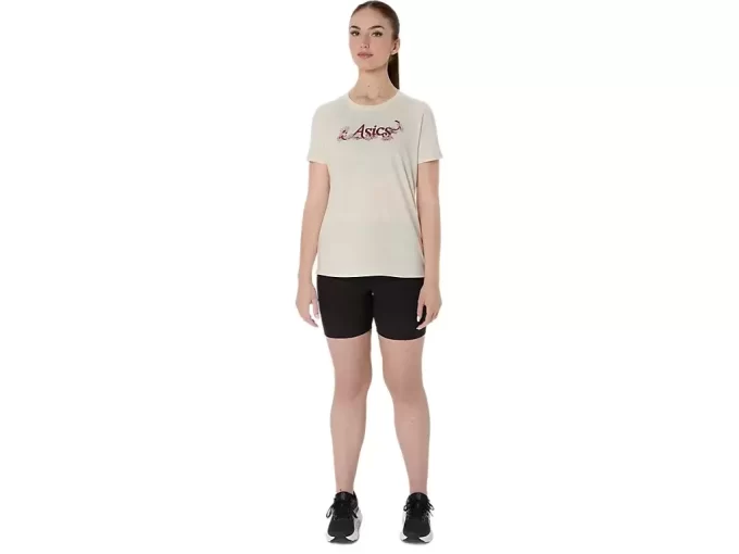 DAME ASICS BLOMSTER-T-SKJORTE MED SLAGORD, KORT ERME
