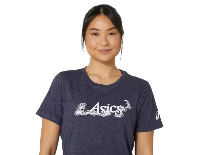 DAME ASICS BLOMSTER-T-SKJORTE MED SLAGORD, KORT ERME