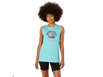 DAME ASICS SUN IN THE SKY SLOGAN MUSCLE-T-SKJORTE